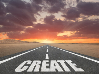 Create text written on a highway for artist creativity concept.