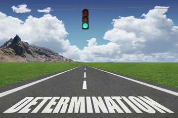 Determination word written on a highway for inspirational motivation concept.