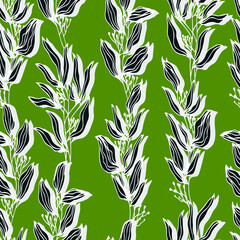 Botanical branches stems with leaves vector seamless pattern forest