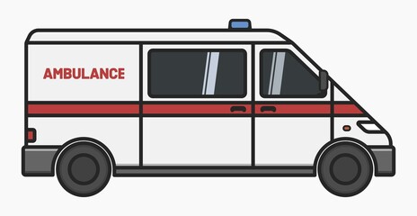ambulance emergency car side view isolated vector flat illustration