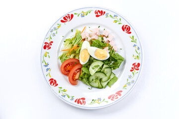 salad with egg on the white background