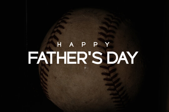 Dark athletic baseball background with happy fathers day greeting for holiday.