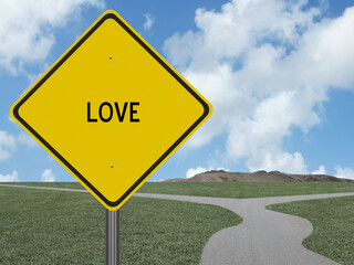 Love sign with road into the future.