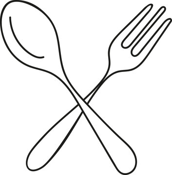 Black and White Spoon and Fork Icon / Logo Template Line Art Illustration