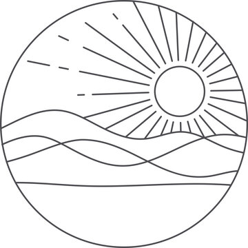 recommend clip art: Abstract Boho Sun over Mountains Landscape Illustration