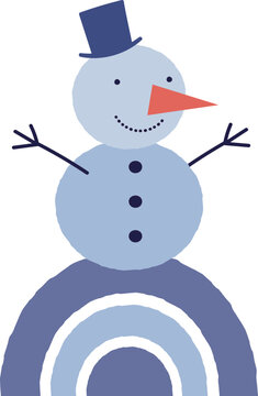 Christmas Snowman Illustration with Blue Rainbow
