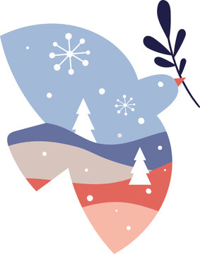 Fototapeta Abstract Bird with Nordic Winter Landscape - Christmas Illustration in Scandinavian Style