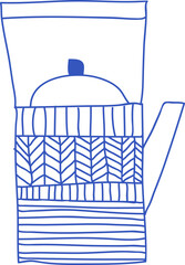 Hand Drawn Blue Porcelain Artisanal Teapot Illustration