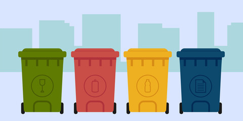 Waste Sorting Bins Concept Vector Illustration In Flat Style