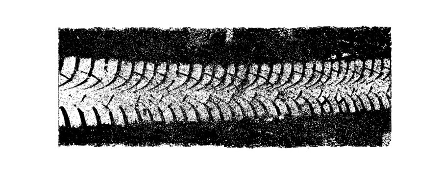 Vector Print Textured Tire Track . Design Element . Car Tread Silhouette . Mud Splash Grunge Tire Texture. Tyre Track Banner .