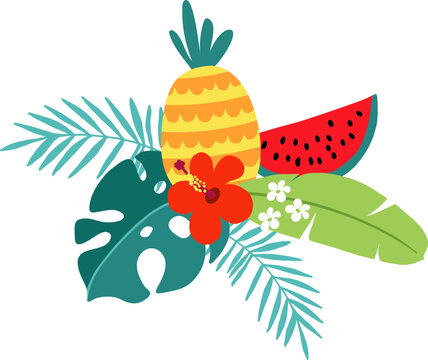 Colorful Exotic Fruit Flowers Bouquet Illustration.svg