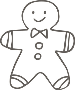 Grey Gingerbread Man Cookie Doodle Illustration