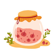 Cherry  jam jar on a white background