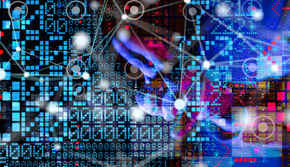 Neural network 3D illustration. Big data and cybersecurity