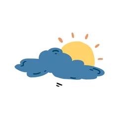 Foto op Plexiglas cute cloud hand drawn weather pattern with sunrise, dawning on white background  © Pronsawan
