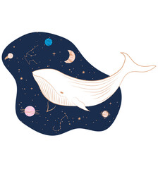 Whale floating in the galaxy illustration