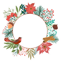 Naklejka premium Christmas wreath with winter plants frame