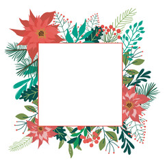 Christmas wreath with winter plants frame