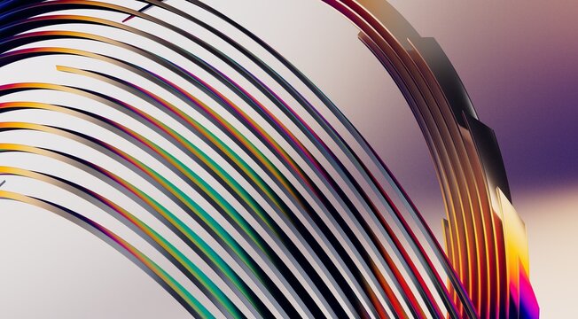 3D render abstract background. Colorful twisted shapes in motion. Computer generated digital art for poster, flyer, banner