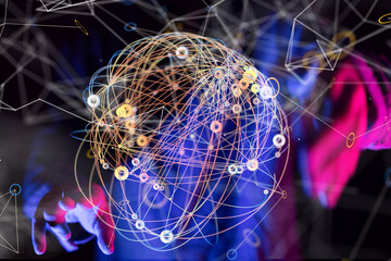 Global network. Blockchain. 3D illustration. Neural networks and artificial intelligence. Abstract