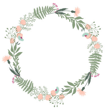 Spring wreath with flowers and leaves frame