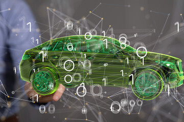 Autonomous car with HUD graphic of Navigation system driving