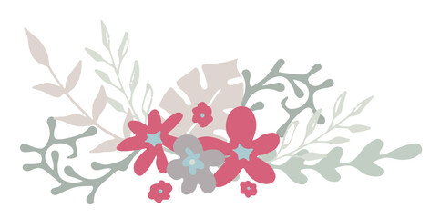 Fototapeta na wymiar Blue ribbons with flowers illustration hand drawn