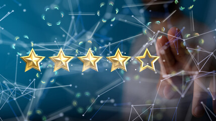 pointing five star symbol to increase rating of company