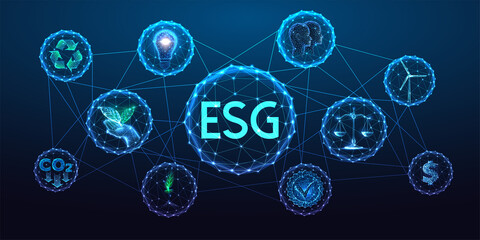 Concept of Environmental social governance esg economy, investment, development on dark blue 