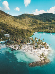 Naklejka premium Saint Lucia caribbean island cocotier caraibes tropical island plage de rêve plage paradisiaque voyage lagon découverte soleil coucher du soleil vague vagues île mer paysage nature belle plage 