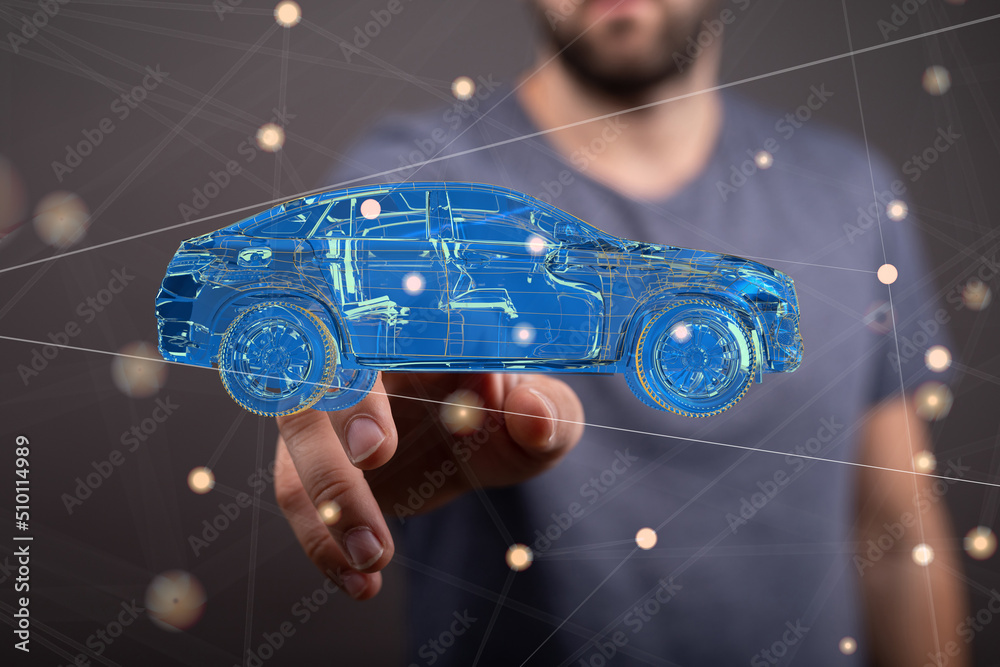 Poster Autonomous car with HUD graphic of Navigation system driving