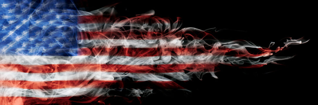 USA Flag In Flowing Smoke. Abstract American Flag Wallpaper.