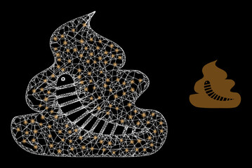 Fototapeta premium Net shit worm wireframe icon with light spots. Illuminated vector model is created from shit worm icon. Vector frame net shit worm icon. Flat model created from shit worm icon and intersected lines.