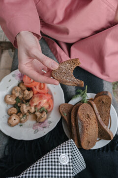 photo of food and snacks outdoors in the village in autumn