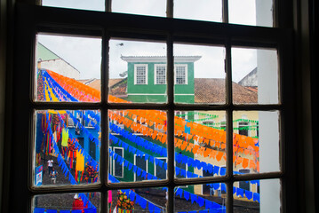 Colorful flags decorating the feast of Sao Joao