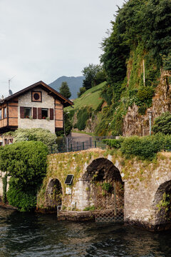 Stone bridge leading to little house, Lake Como