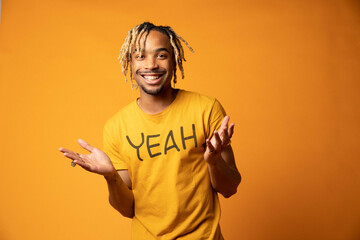 Happy Man With Hands Open at Camera