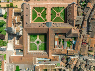 Aerial view of Cluny Abbey Benedictine monastery in Cluny, Saône-et-Loire, France. dedicated to...