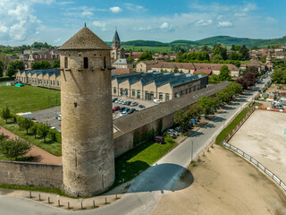 Round corner tower defending the town and abbey of Cluny in France