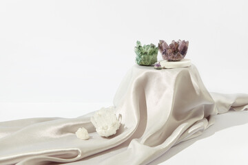 Healing crystals on pedestal