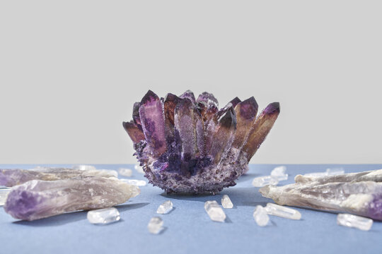 Magic gemstone surrounded by small quartz