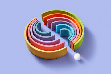 Arched wooden planks of with path for small ball