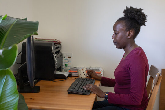 woman working on pc computer at home, freelancer, work from home