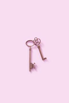Retro ornate keys tightly connected on violet background