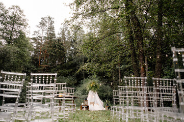 rustic and boho style decoration for wedding reception in countryside