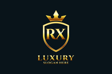 initial RX elegant luxury monogram logo or badge template with scrolls and royal crown - perfect for luxurious branding projects - obrazy, fototapety, plakaty