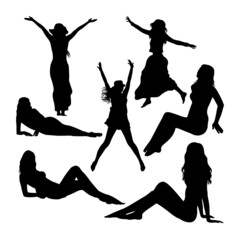 Woman activities on the beach silhouettes. Good use for symbol, logo, icon, mascot, sign, or any design you want.