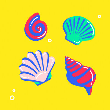 Ocean cockleshells. Cartoon sea shells vector collection.