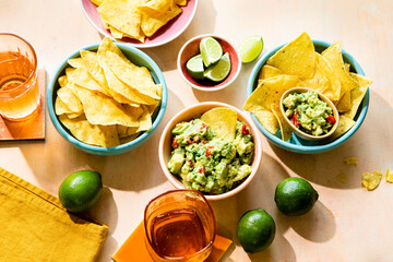 Mexican food appetizer tortilla chips guacamole dip