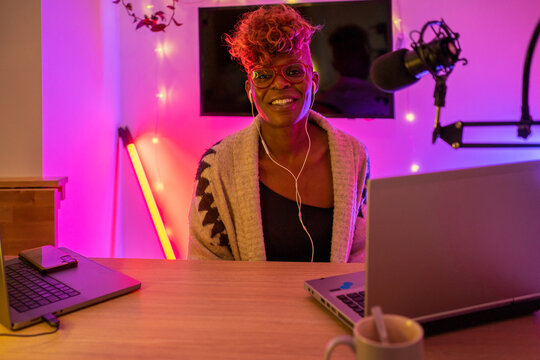 Portrait Of A Happy Black Woman Influencer Looking At Camera.